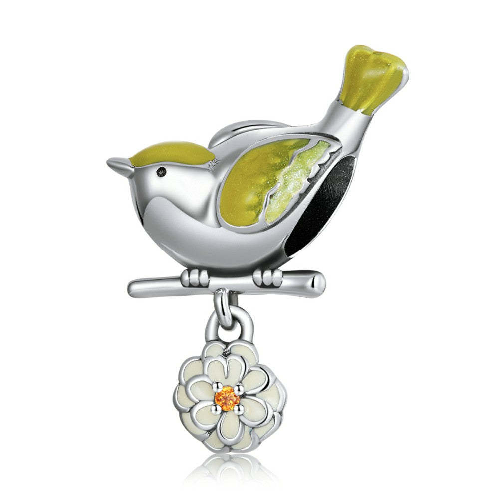 ciondolo inizio primavera fiori e uccelli argento sterling 925 xs2249