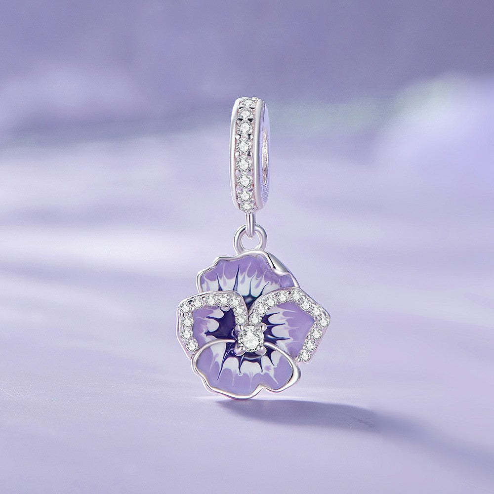 Ciondolo pendente viola del pensiero in argento sterling 925 yb2262