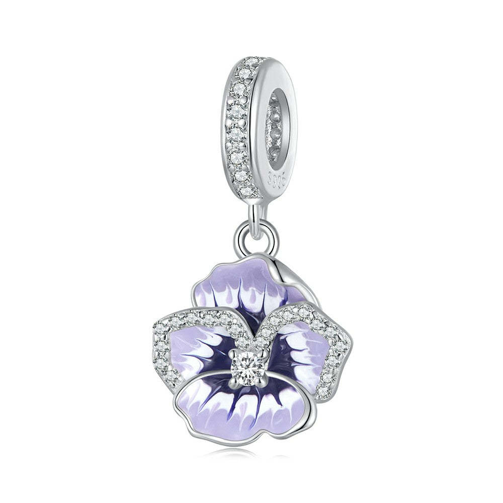 Ciondolo pendente viola del pensiero in argento sterling 925 yb2262