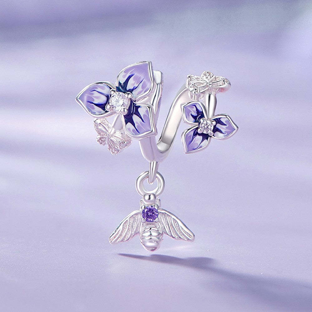 ciondolo pendente viole del pensiero e api in argento sterling 925 yb2263