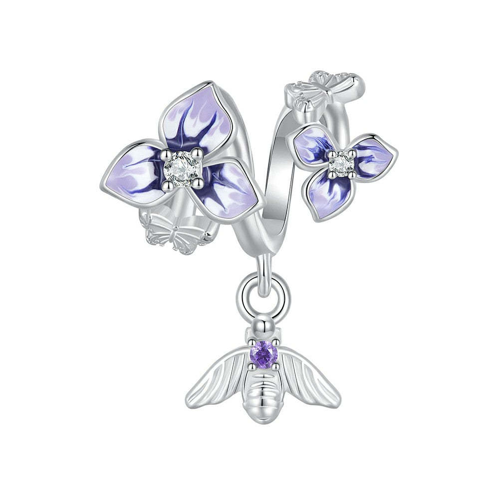 ciondolo pendente viole del pensiero e api in argento sterling 925 yb2263