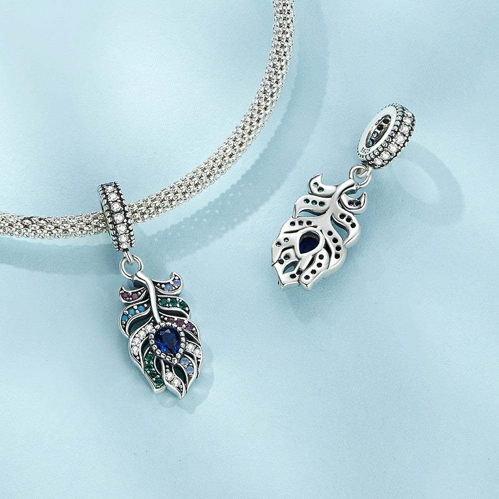ciondolo pendente con piume di pavone in argento sterling 925 yb2264