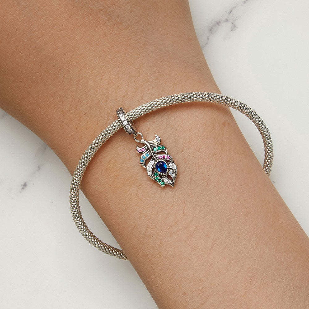 ciondolo pendente con piume di pavone in argento sterling 925 yb2264