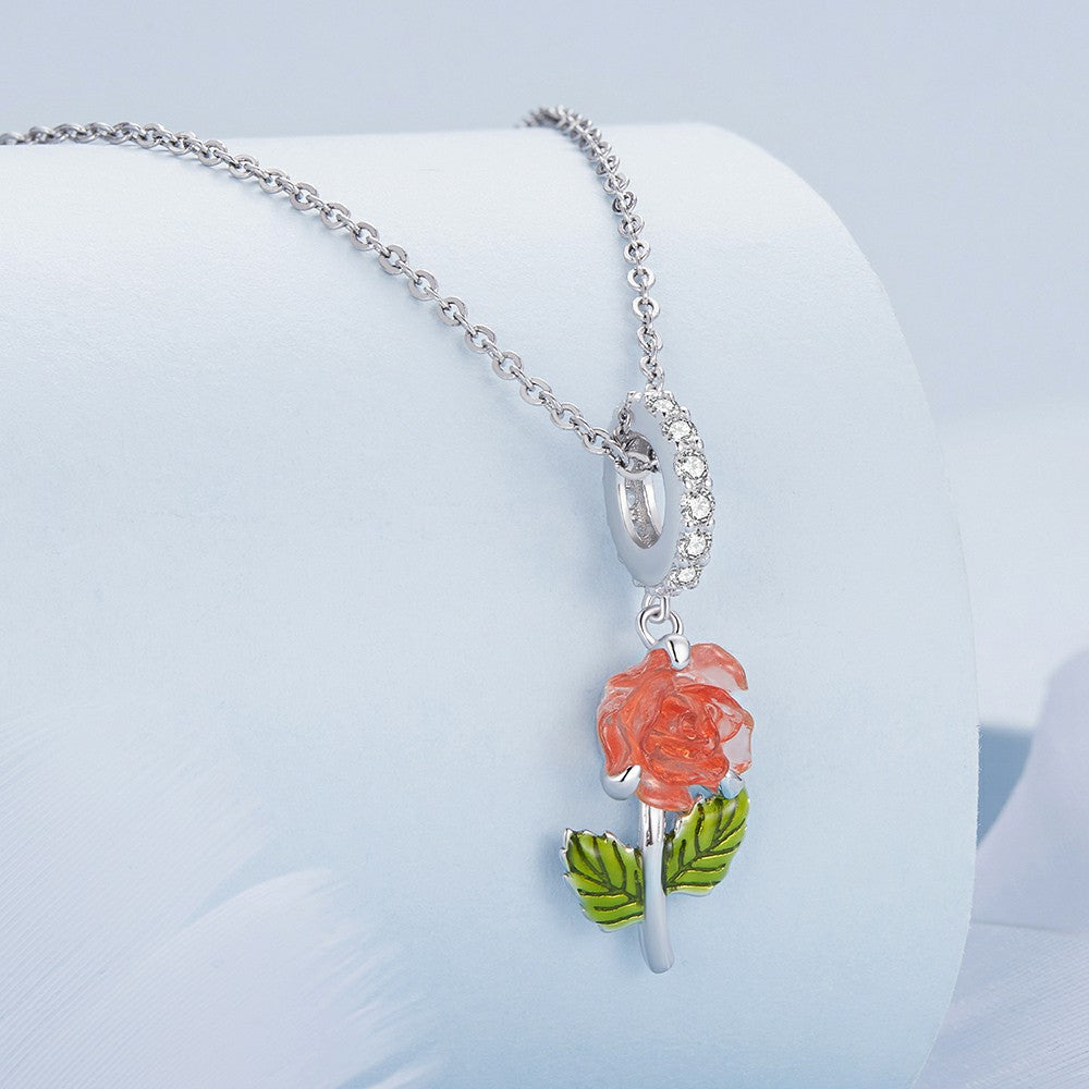 temperature discoloration crystal orange rose dangle charm 925 sterling silver yb2268