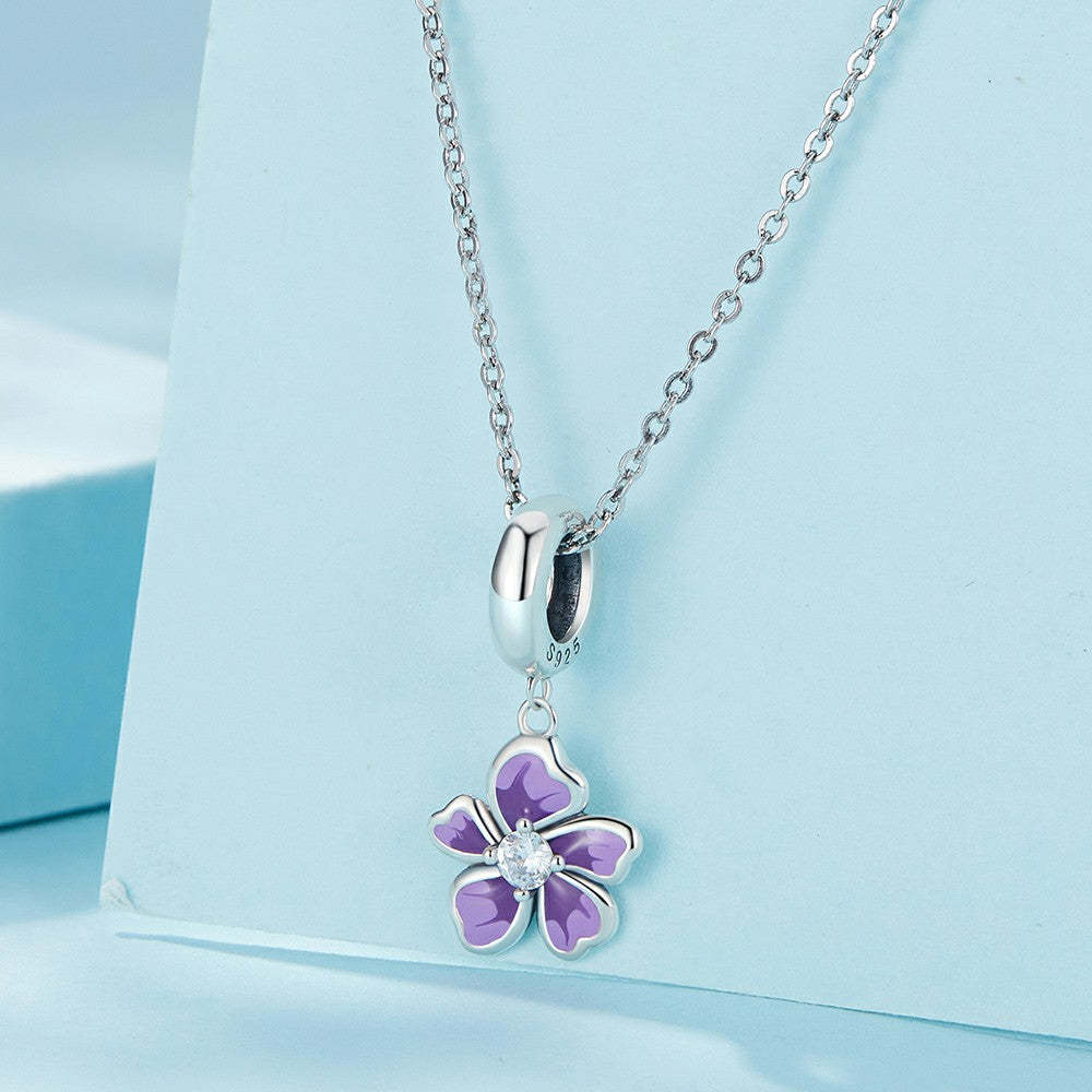 Ciondolo pendente fiore viola in argento sterling 925 yb2274