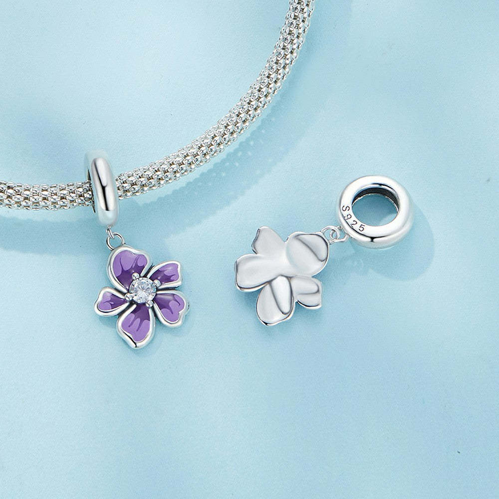 Ciondolo pendente fiore viola in argento sterling 925 yb2274