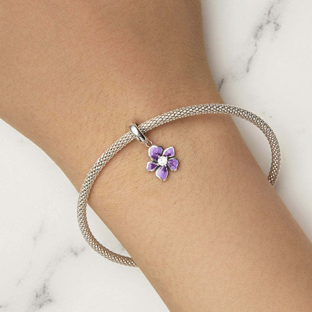 Ciondolo pendente fiore viola in argento sterling 925 yb2274