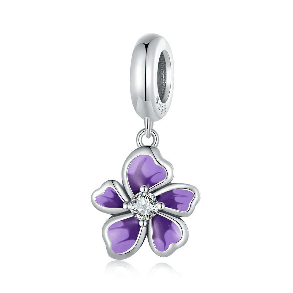 Ciondolo pendente fiore viola in argento sterling 925 yb2274