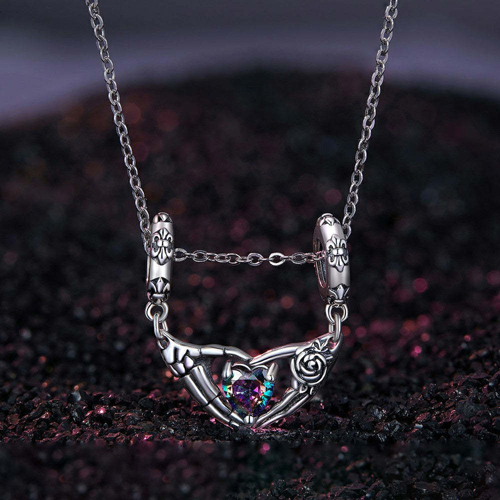 Ciondolo pendente con mani di teschio di Halloween in argento sterling 925 yb2307