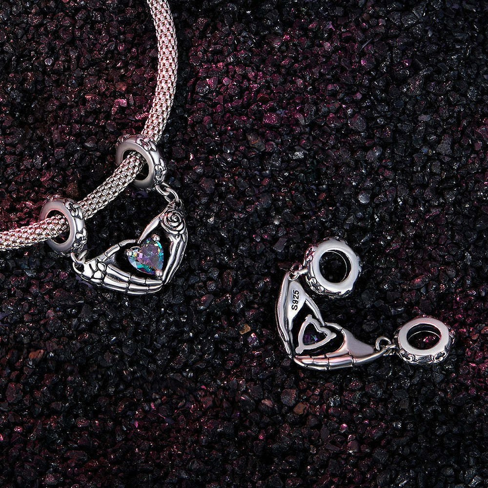 Ciondolo pendente con mani di teschio di Halloween in argento sterling 925 yb2307