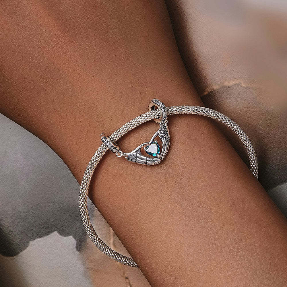 Ciondolo pendente con mani di teschio di Halloween in argento sterling 925 yb2307