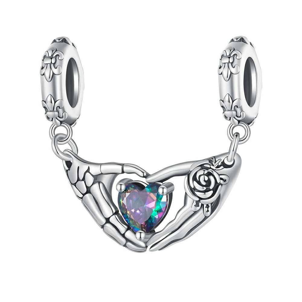 Ciondolo pendente con mani di teschio di Halloween in argento sterling 925 yb2307