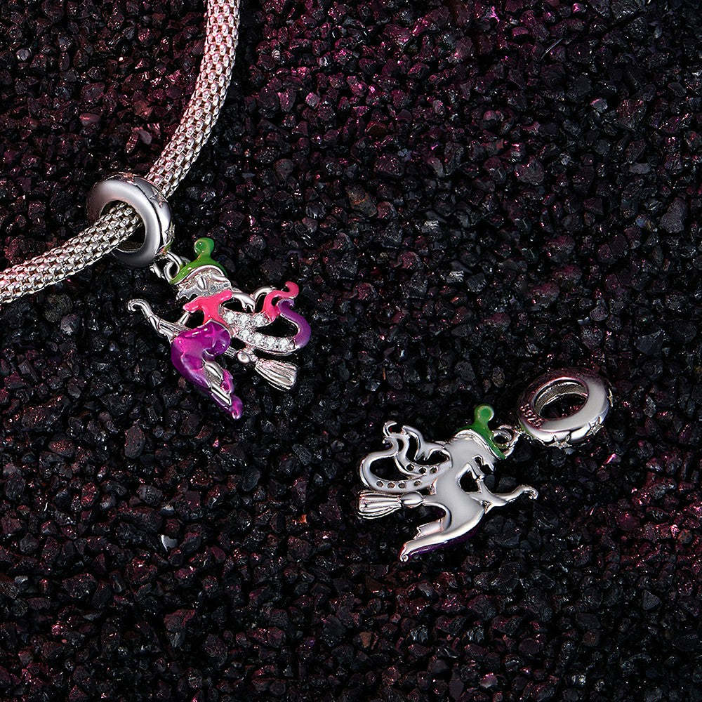 Ciondolo pendente strega di Halloween che si illumina al buio in argento sterling 925 yb2308