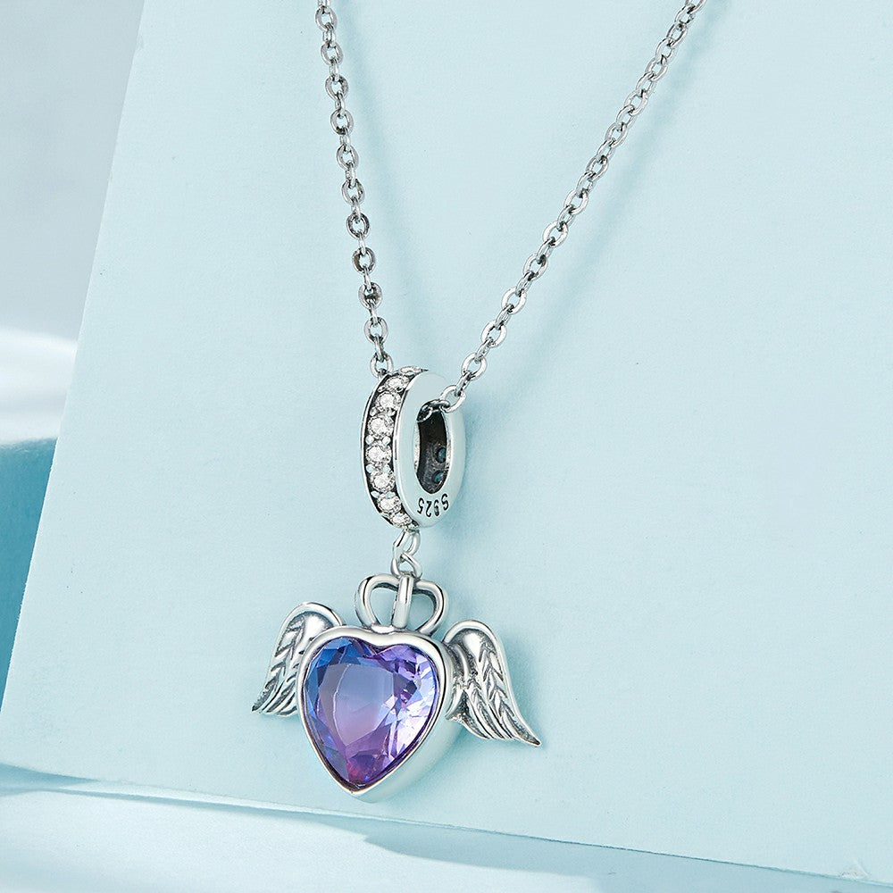 heart shaped wings dangle charm 925 sterling silver yb2314