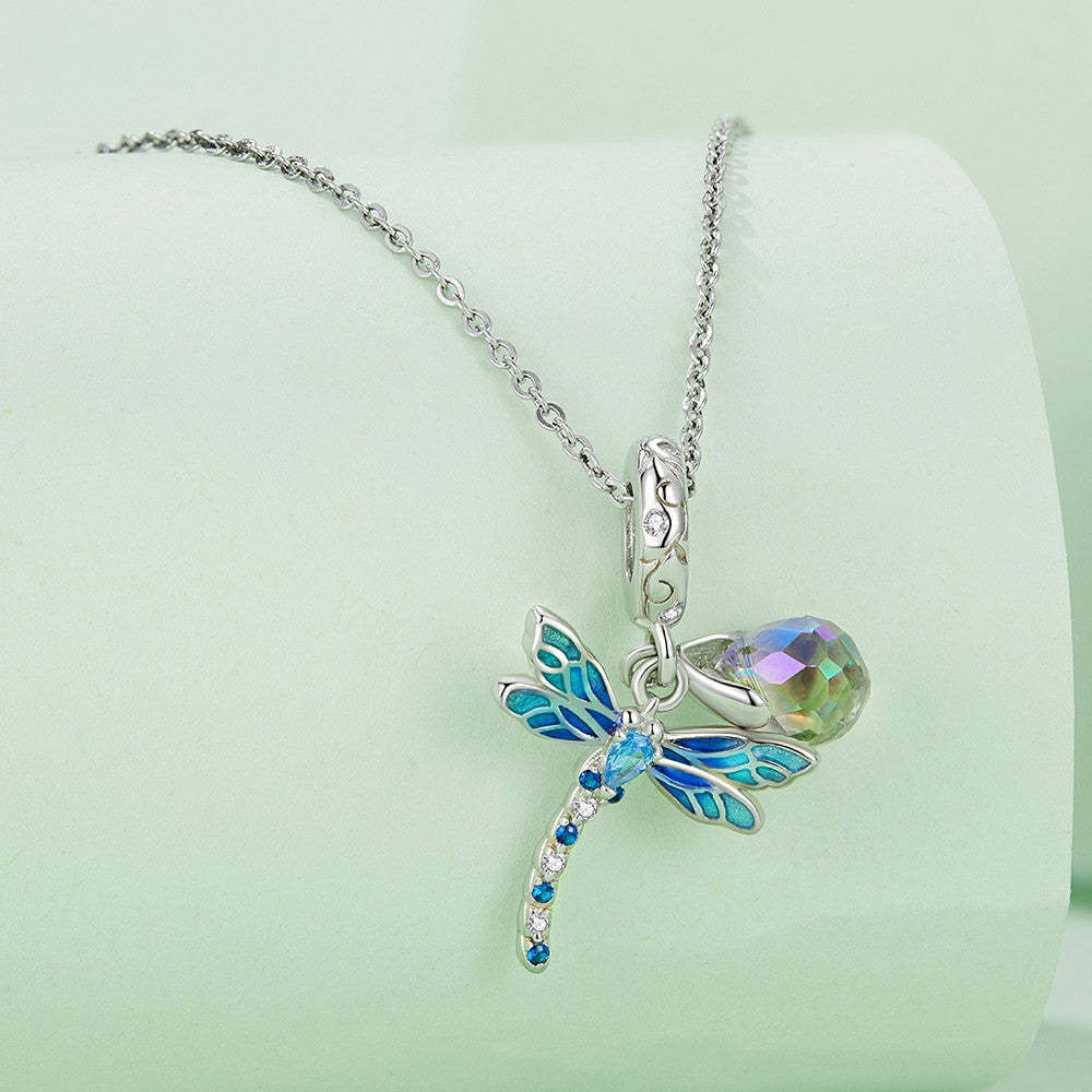 Ciondolo pendente libellula e goccia d'acqua in argento sterling 925 yb2316