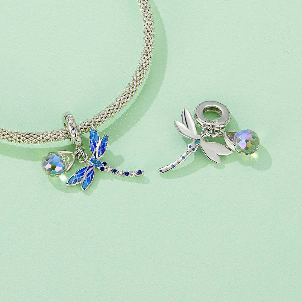 Ciondolo pendente libellula e goccia d'acqua in argento sterling 925 yb2316