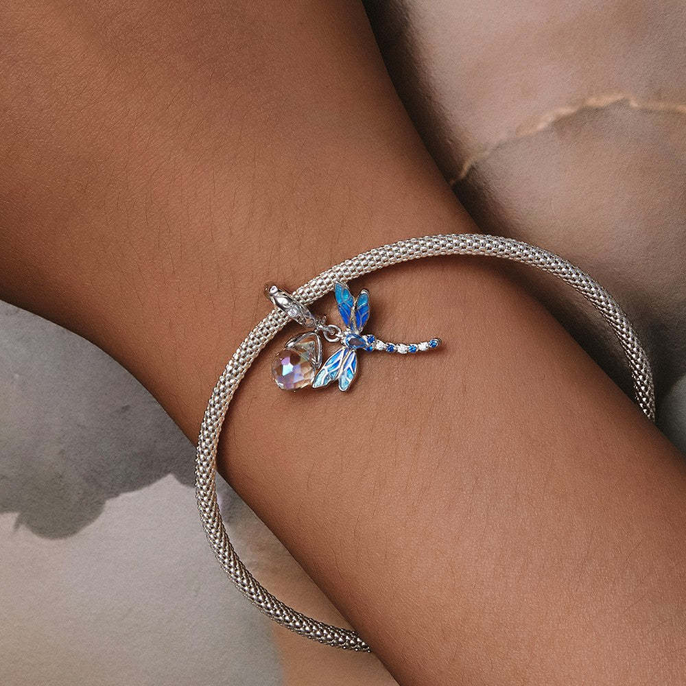 Ciondolo pendente libellula e goccia d'acqua in argento sterling 925 yb2316