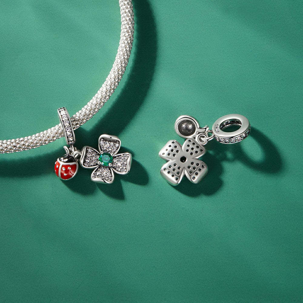 Ciondolo pendente coccinella trifoglio fortunato in argento sterling 925 yb2337