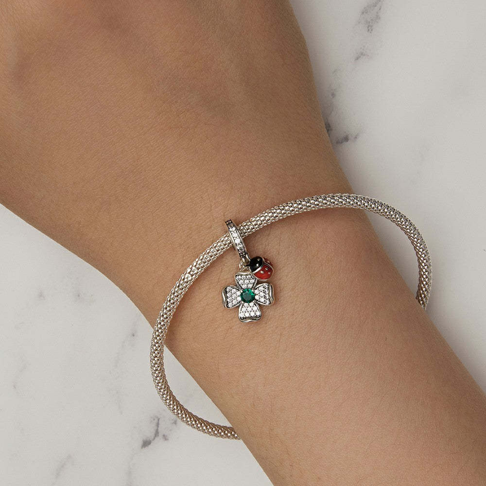 Ciondolo pendente coccinella trifoglio fortunato in argento sterling 925 yb2337