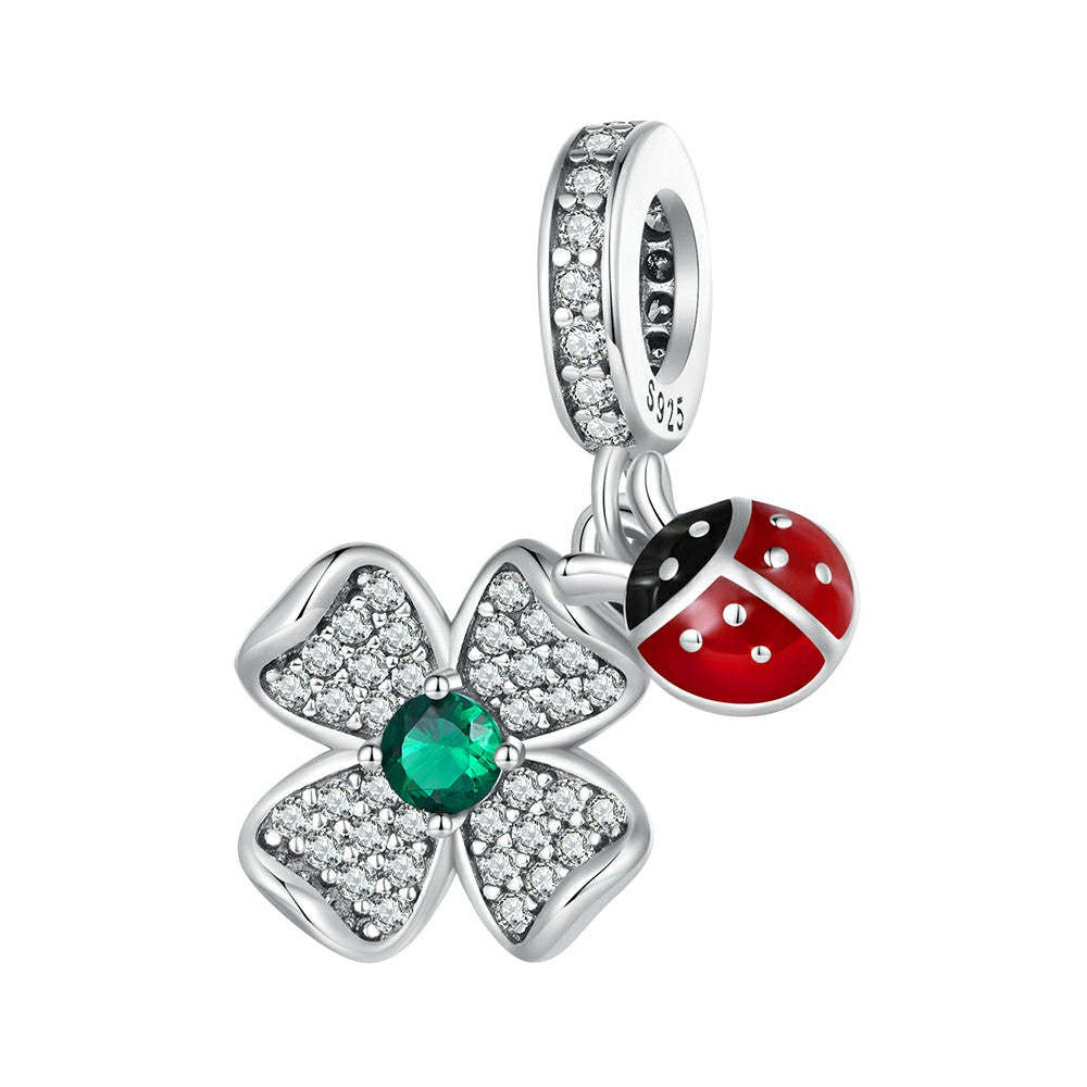 Ciondolo pendente coccinella trifoglio fortunato in argento sterling 925 yb2337