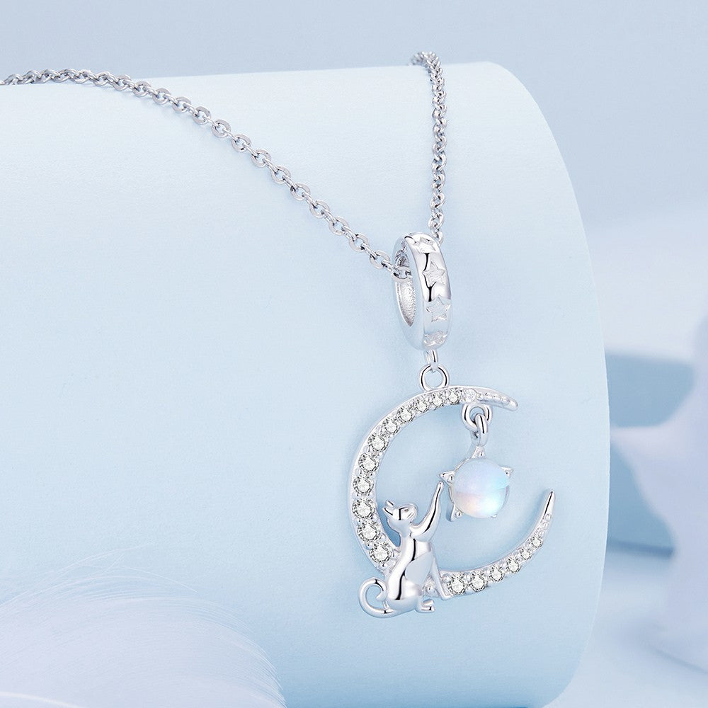 moon cat dangle charm 925 sterling silver yb2364