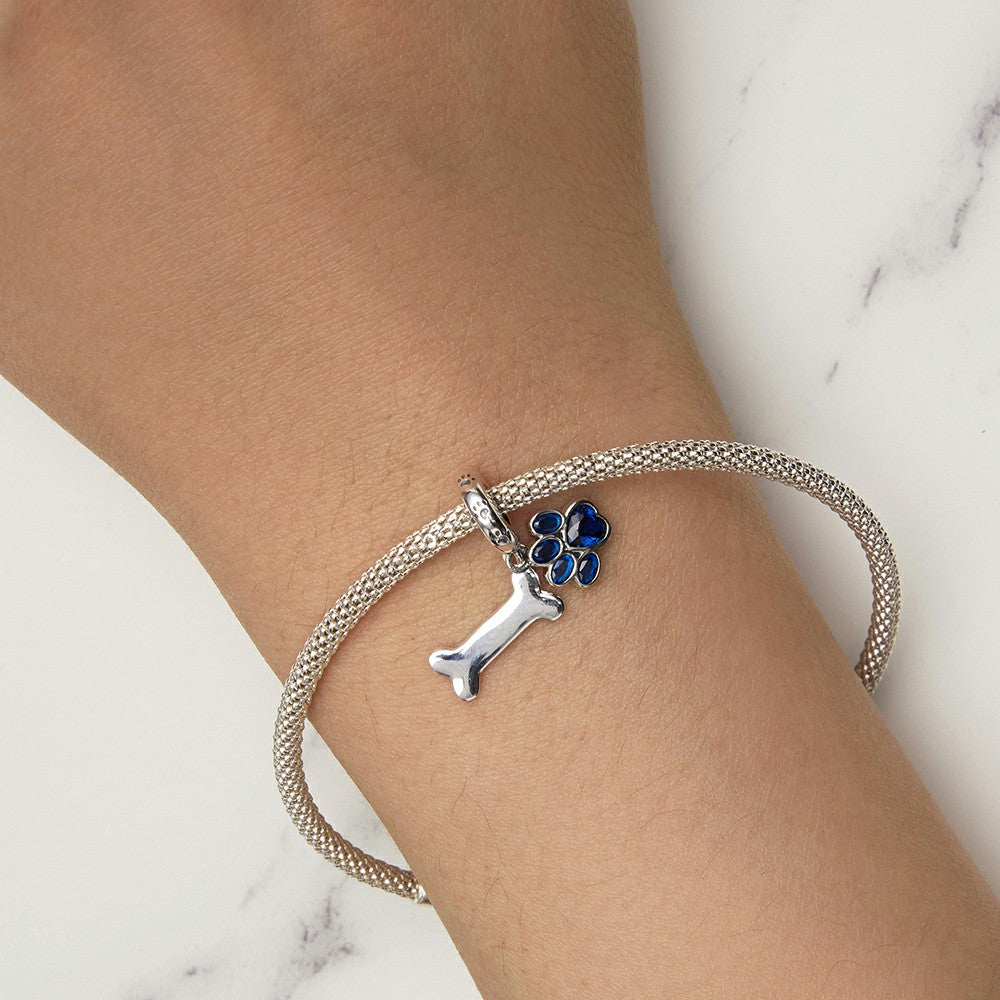 blue dog paw bones dangle charm 925 sterling silver yb2376