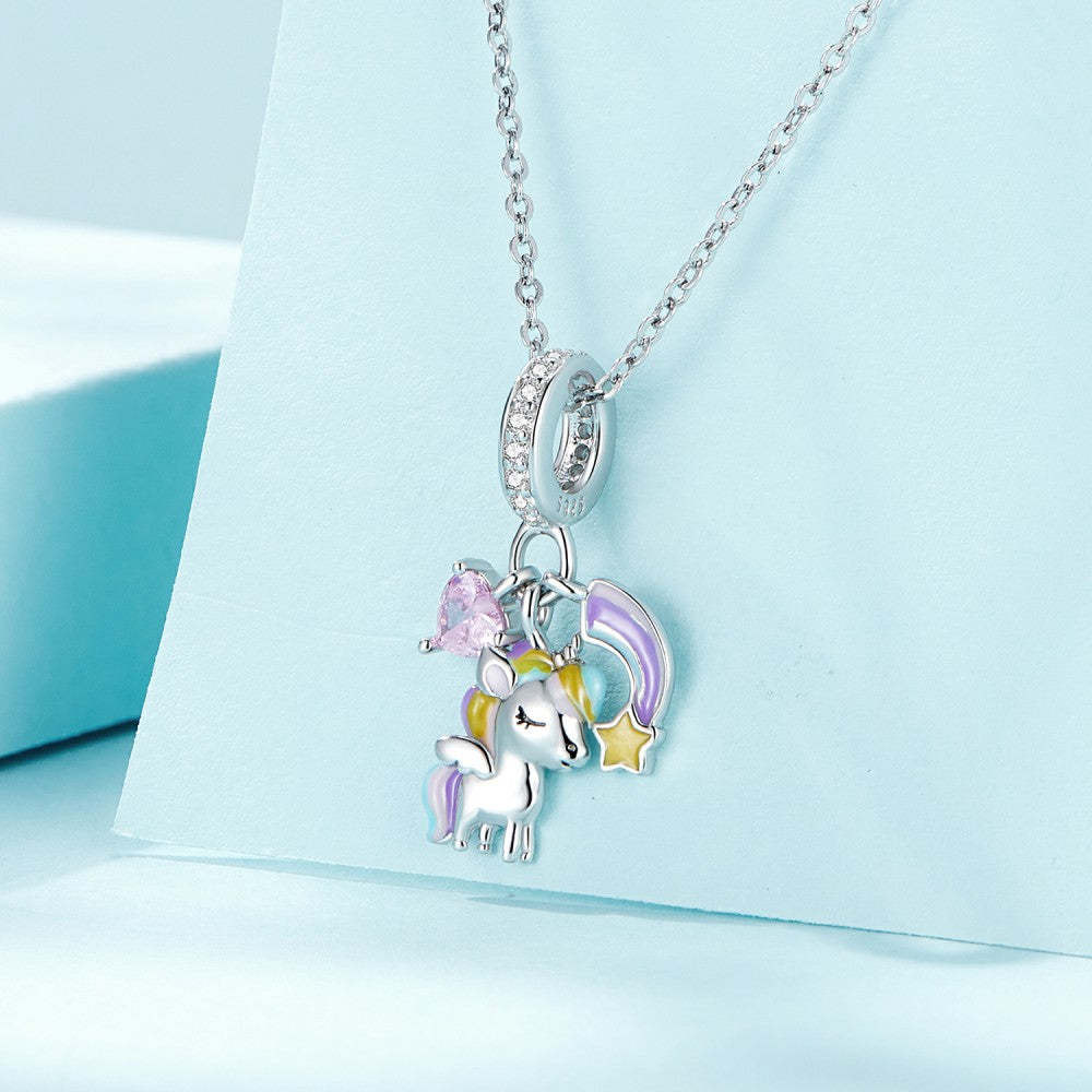 Ciondolo pendente unicorno arcobaleno in argento sterling 925 yb2379