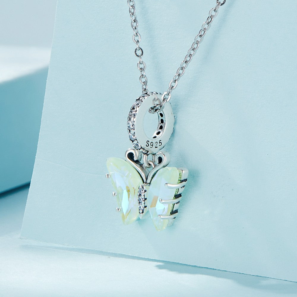 green aurora butterfly dangle charm 925 sterling silver yb2382