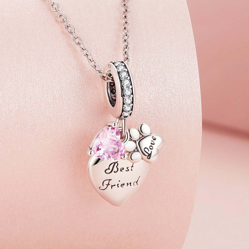 Ciondolo pendente rosa con zampa a cuore del migliore amico, regalo in argento sterling 925 per gli amanti degli animali domestici yb2389