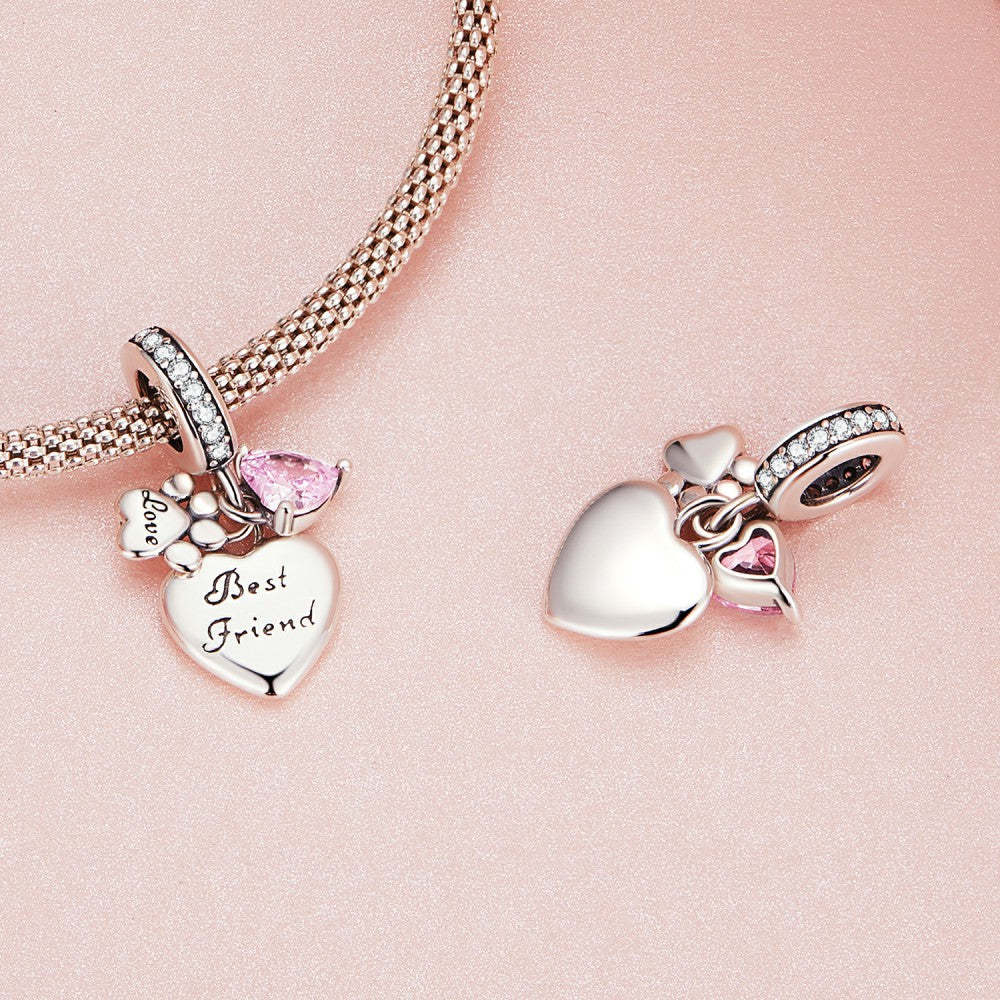 Ciondolo pendente rosa con zampa a cuore del migliore amico, regalo in argento sterling 925 per gli amanti degli animali domestici yb2389