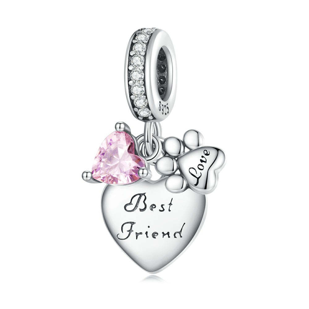 Ciondolo pendente rosa con zampa a cuore del migliore amico, regalo in argento sterling 925 per gli amanti degli animali domestici yb2389