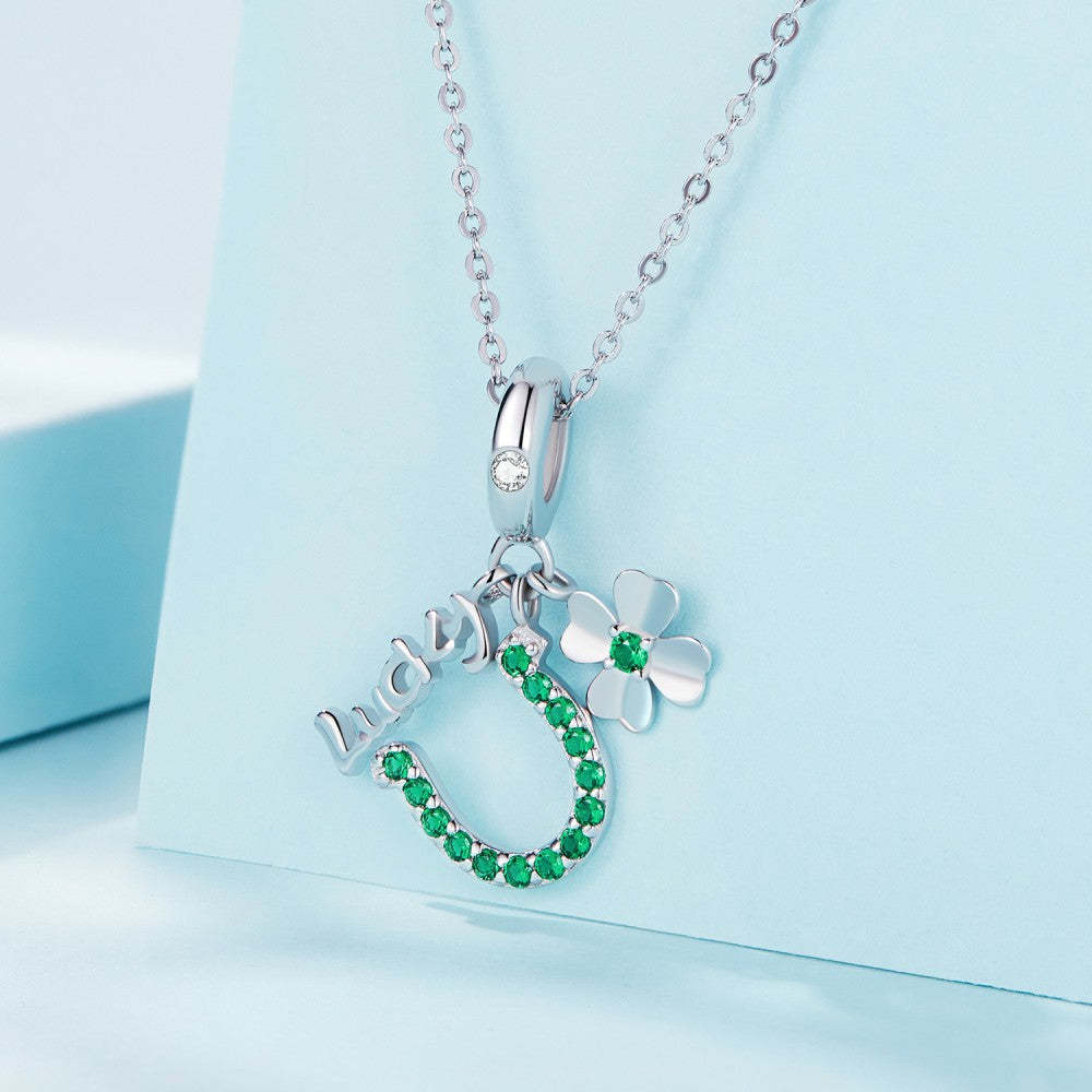 ciondolo portafortuna verde quadrifoglio a ferro di cavallo in argento sterling 925 yb2390