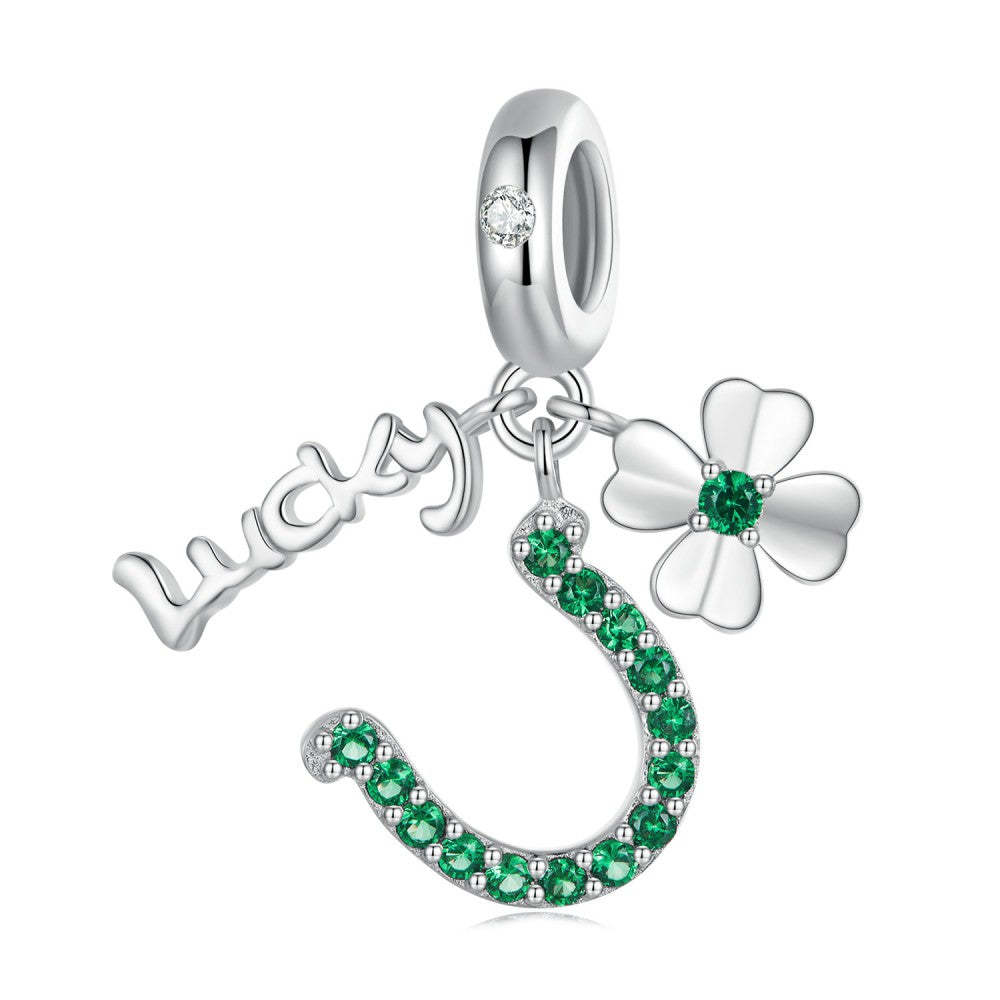 ciondolo portafortuna verde quadrifoglio a ferro di cavallo in argento sterling 925 yb2390