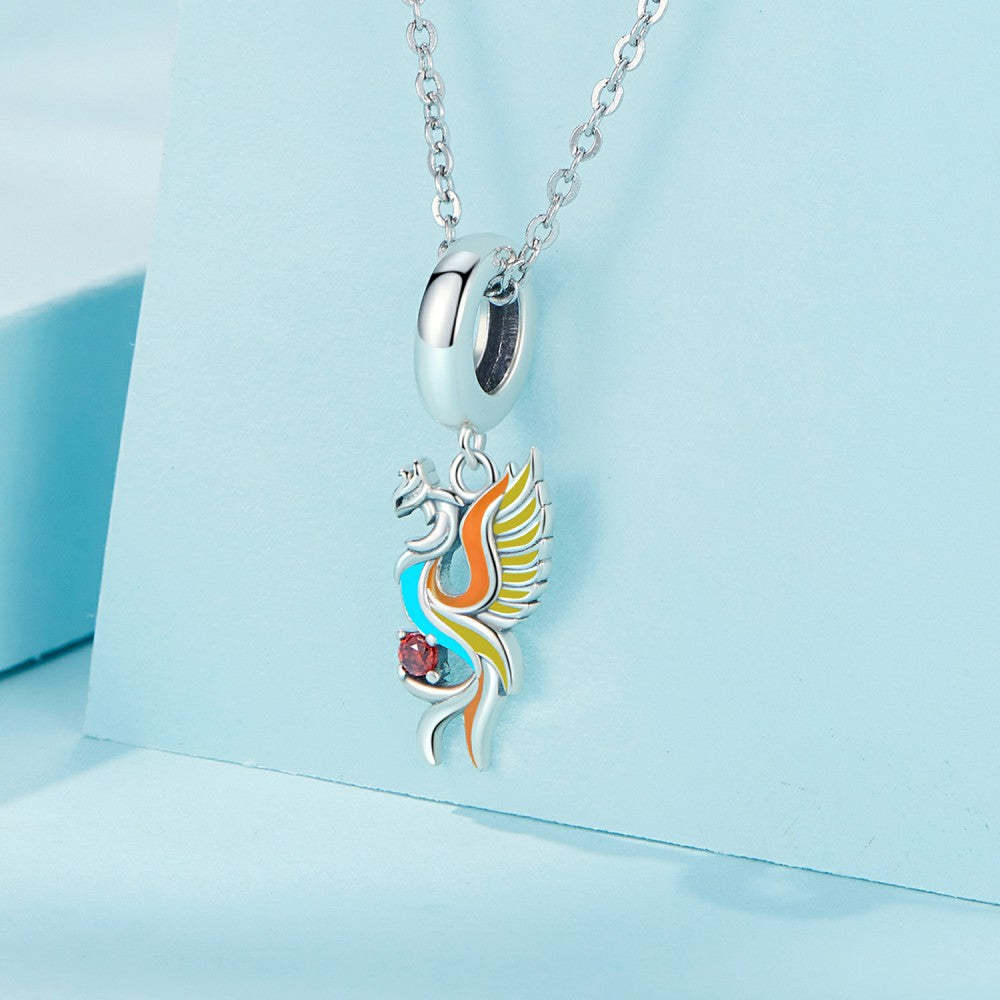 ciondolo pendente fenice multicolore in argento sterling 925 yb2396