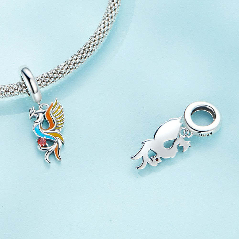 ciondolo pendente fenice multicolore in argento sterling 925 yb2396