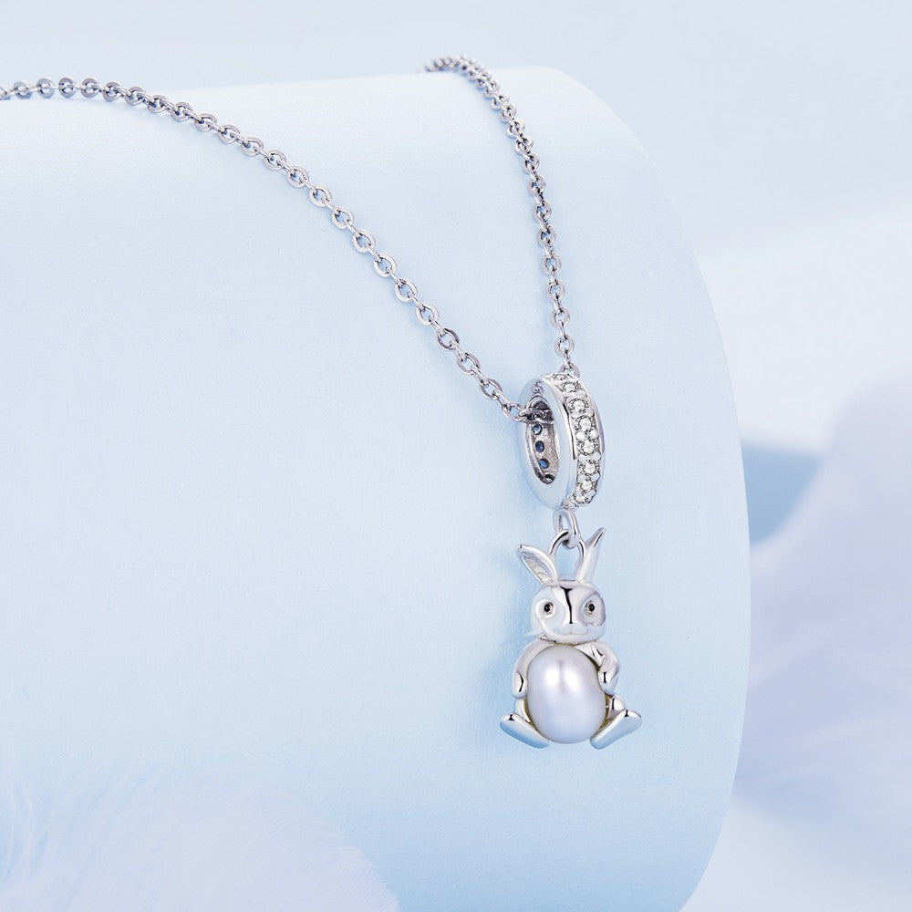 rabit hug pearl dangle charm 925 sterling silver yb2399