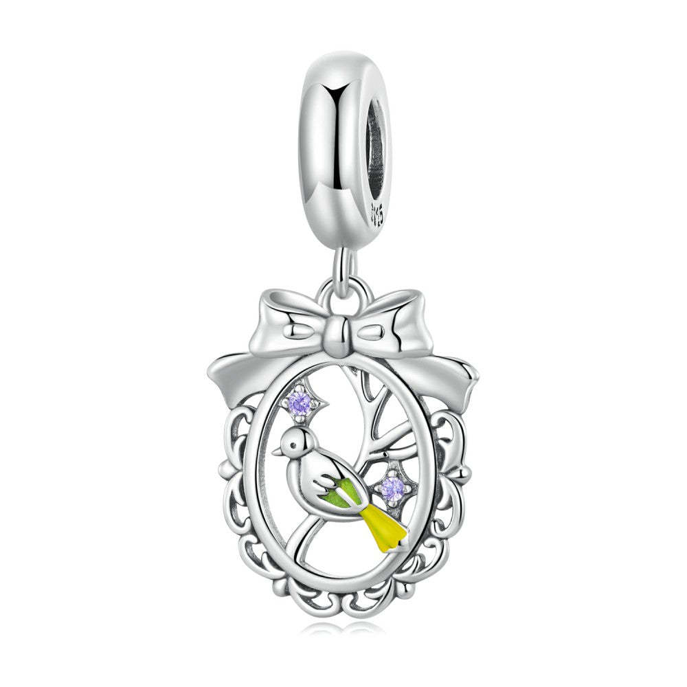 Ciondolo pendente con anello rotondo uccello in vischio in argento sterling 925 yb2402