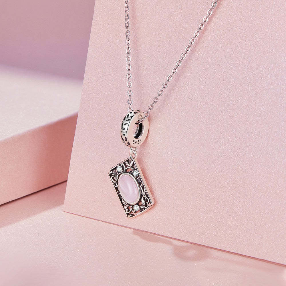 ciondolo pendente con motivo floreale in vetro rosa, argento sterling 925 yb2406