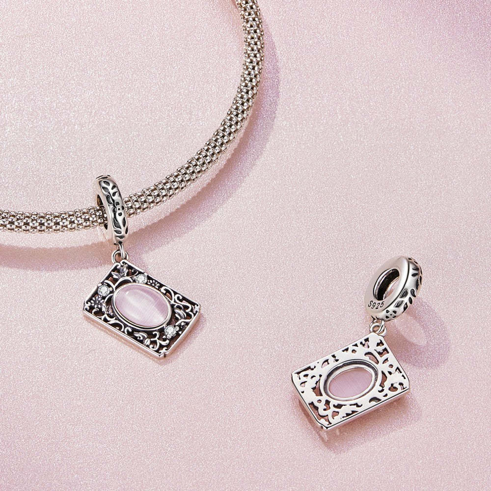 ciondolo pendente con motivo floreale in vetro rosa, argento sterling 925 yb2406