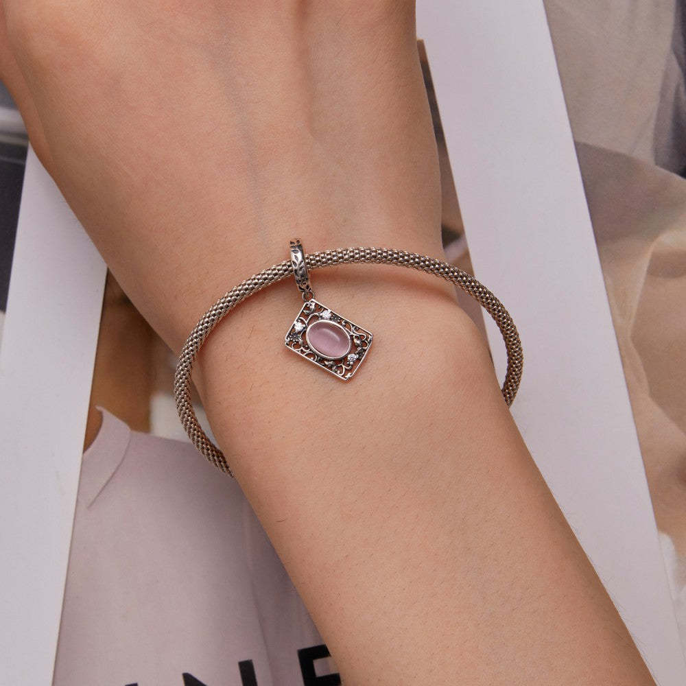 ciondolo pendente con motivo floreale in vetro rosa, argento sterling 925 yb2406