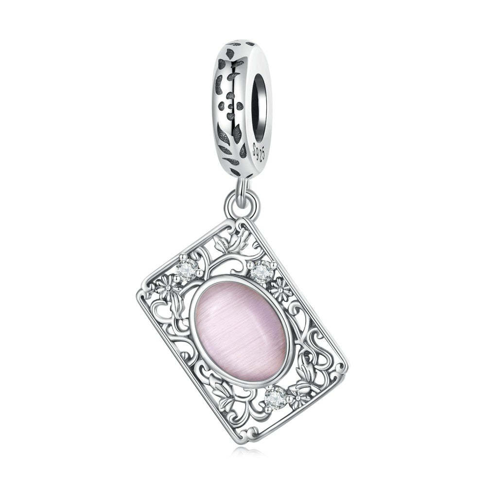 ciondolo pendente con motivo floreale in vetro rosa, argento sterling 925 yb2406
