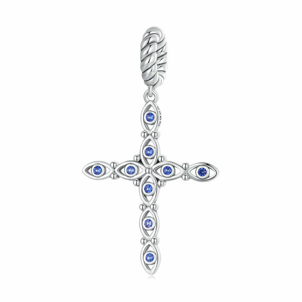 ciondolo pendente croce con zirconi blu in argento sterling 925 yb2408