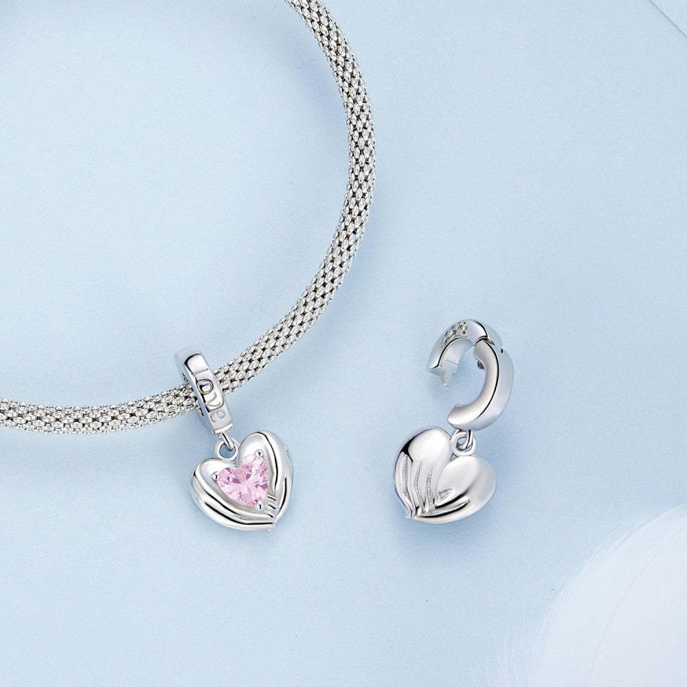 ciondolo pendente amore e protezione a forma di cuore rosa in argento sterling 925 yb2410
