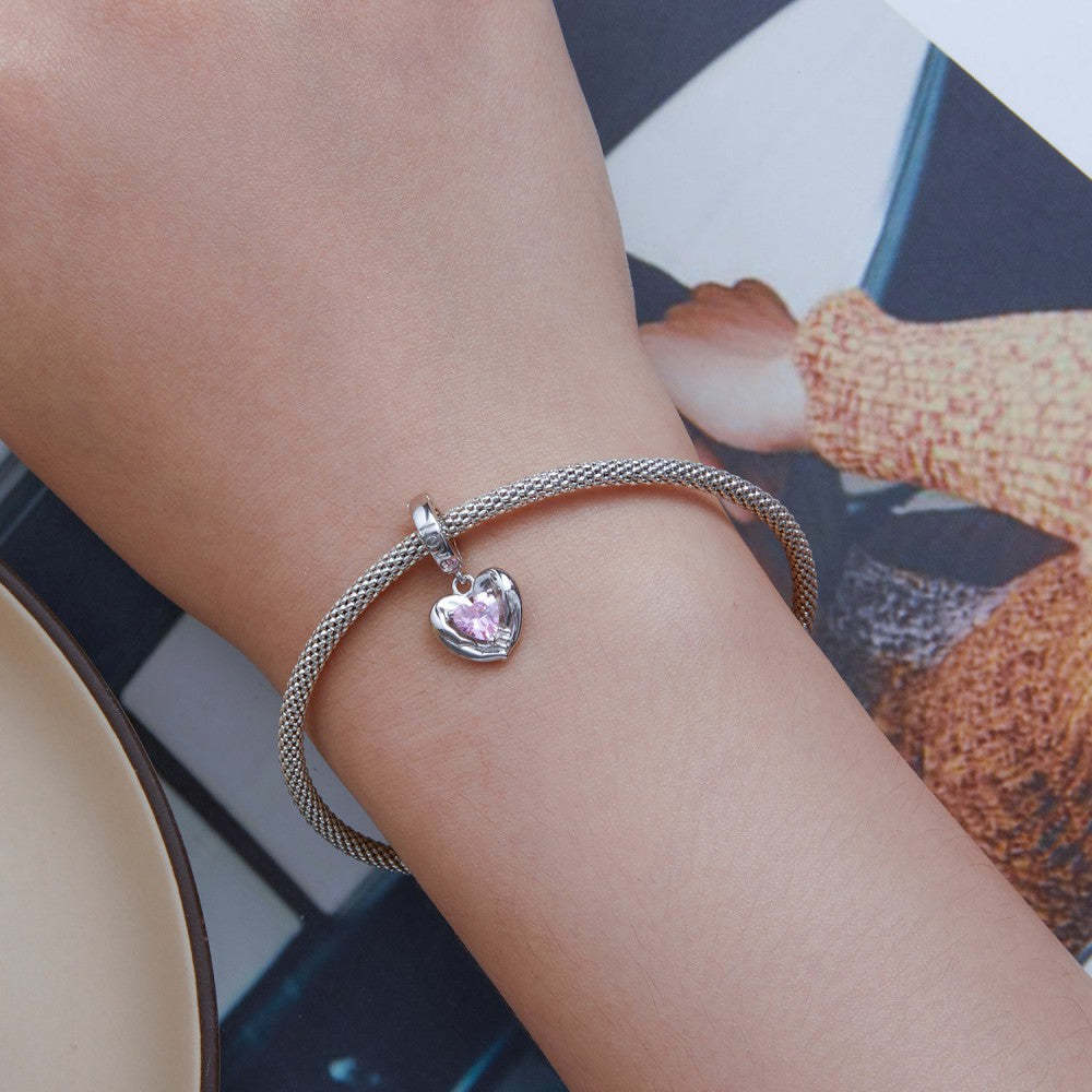 ciondolo pendente amore e protezione a forma di cuore rosa in argento sterling 925 yb2410