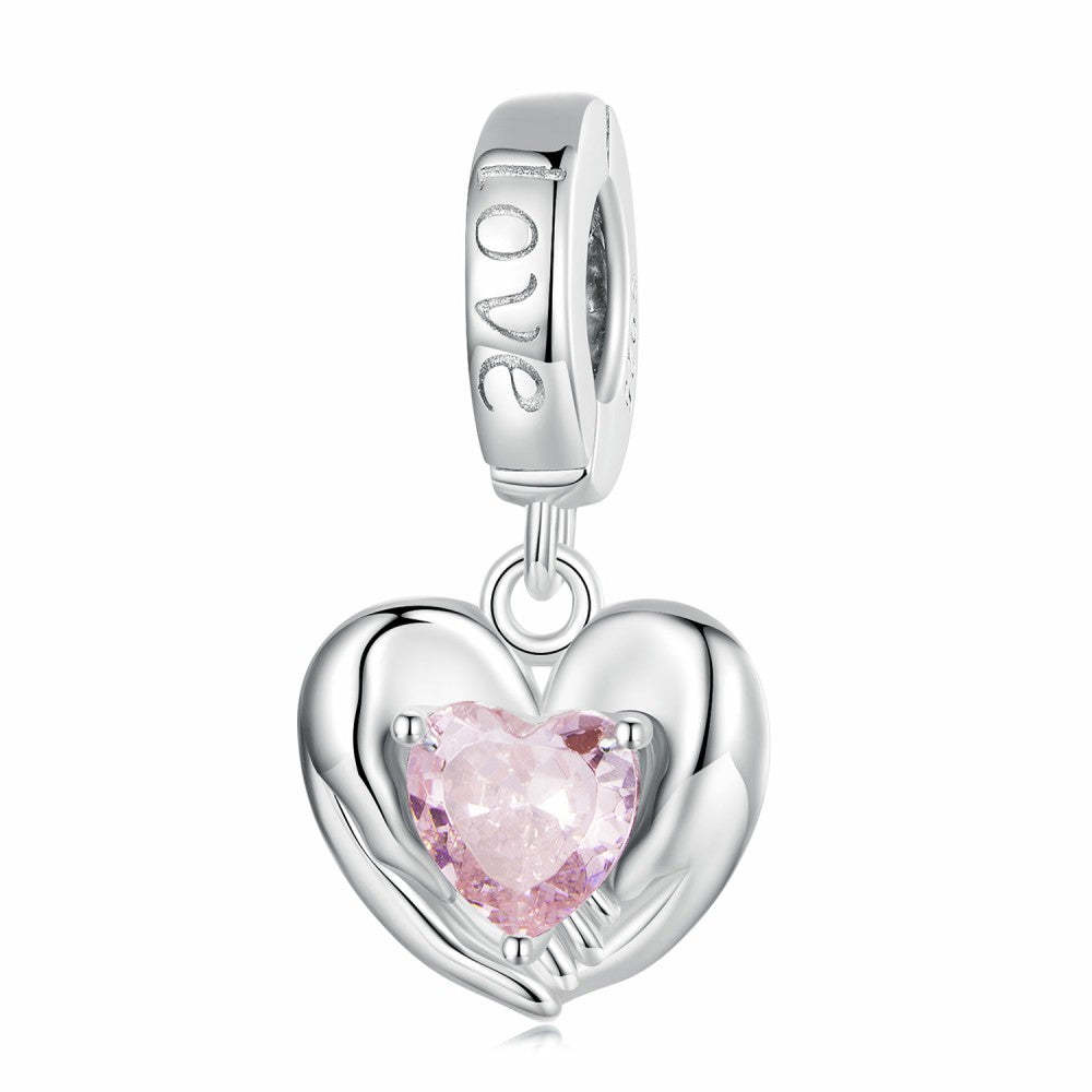 ciondolo pendente amore e protezione a forma di cuore rosa in argento sterling 925 yb2410
