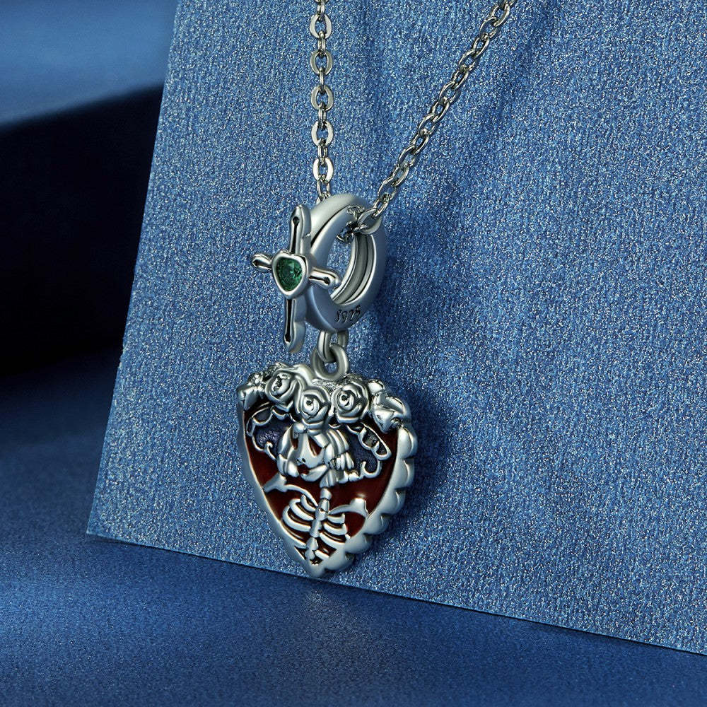 teschio rosso da donna con ciondolo pendente a croce in argento sterling 925 yb2416