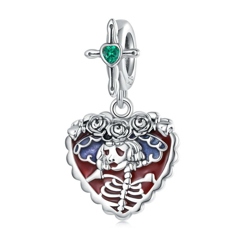 teschio rosso da donna con ciondolo pendente a croce in argento sterling 925 yb2416