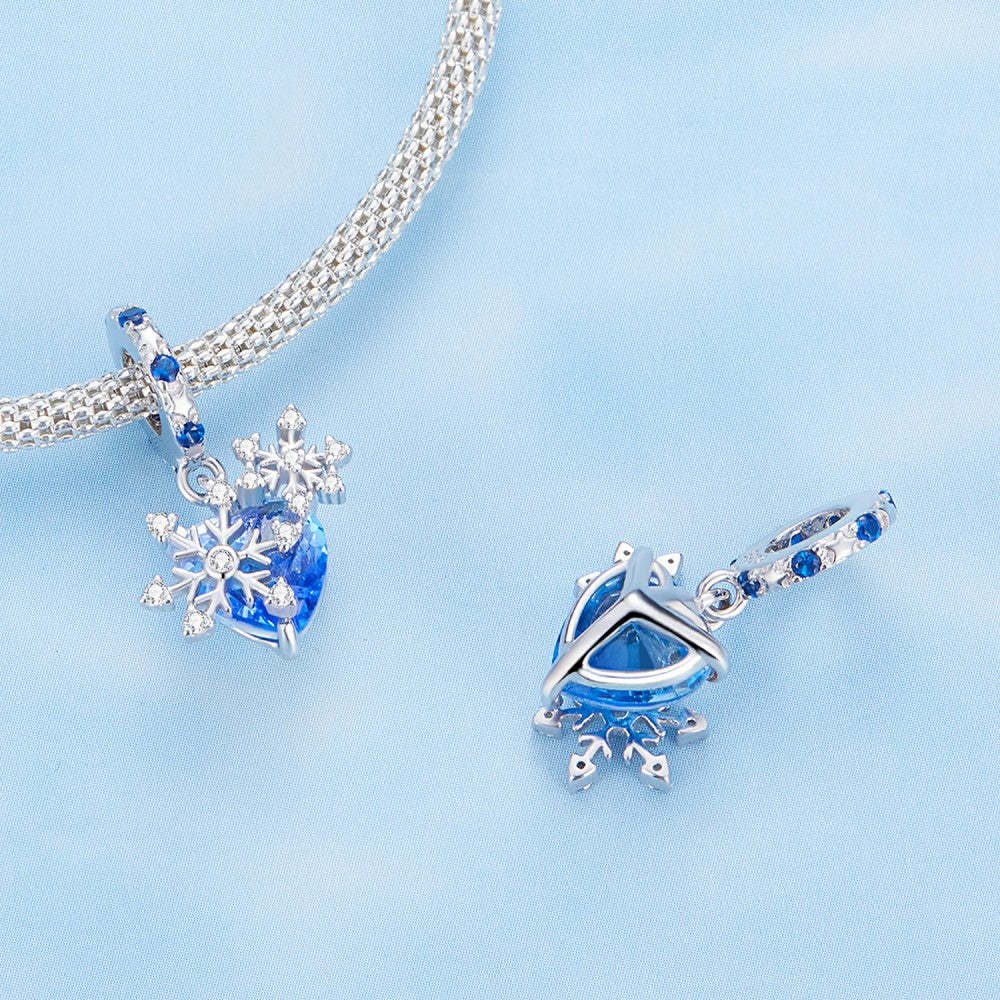 ciondolo pendente cuore blu con fiocchi di neve in argento sterling 925 yb2419