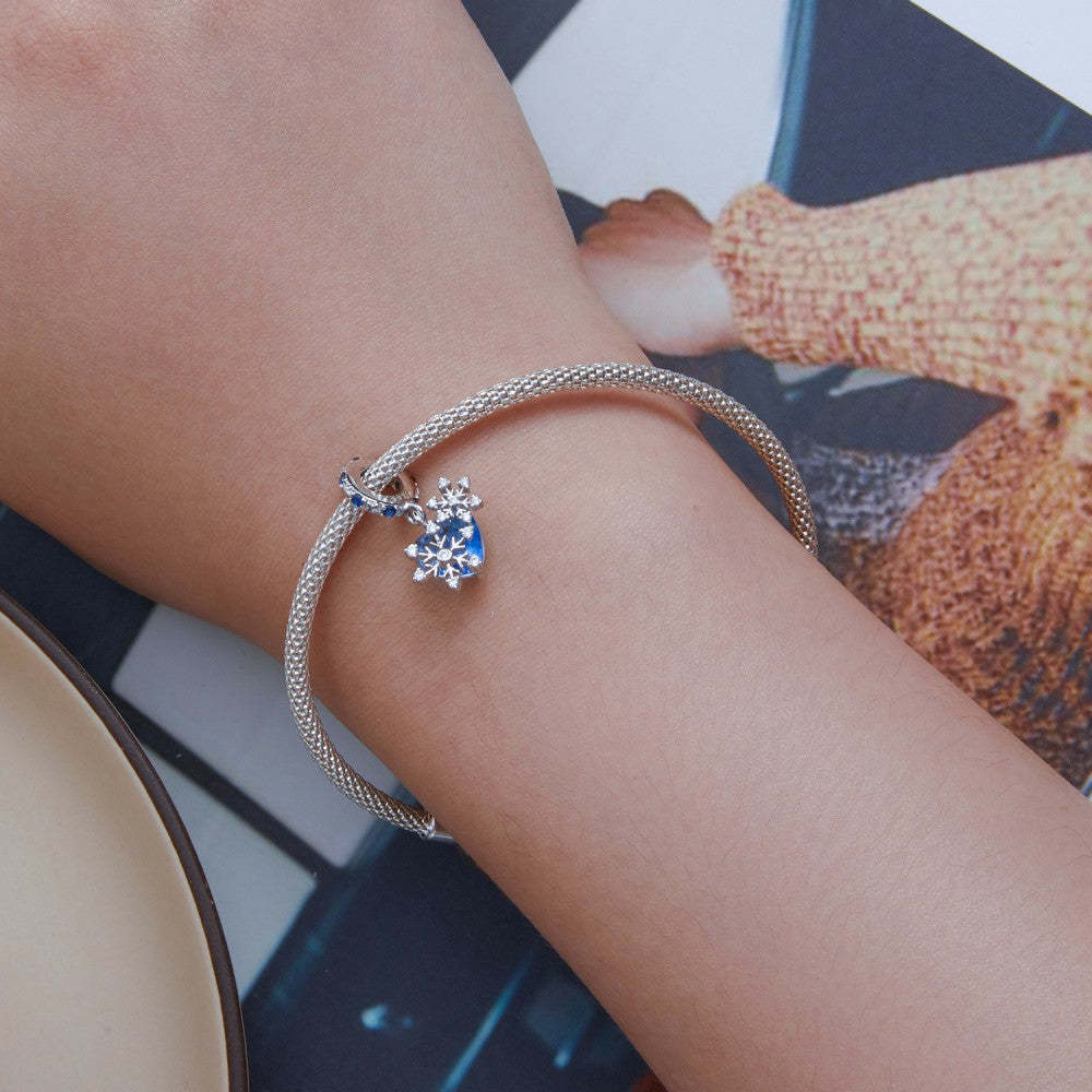 ciondolo pendente cuore blu con fiocchi di neve in argento sterling 925 yb2419