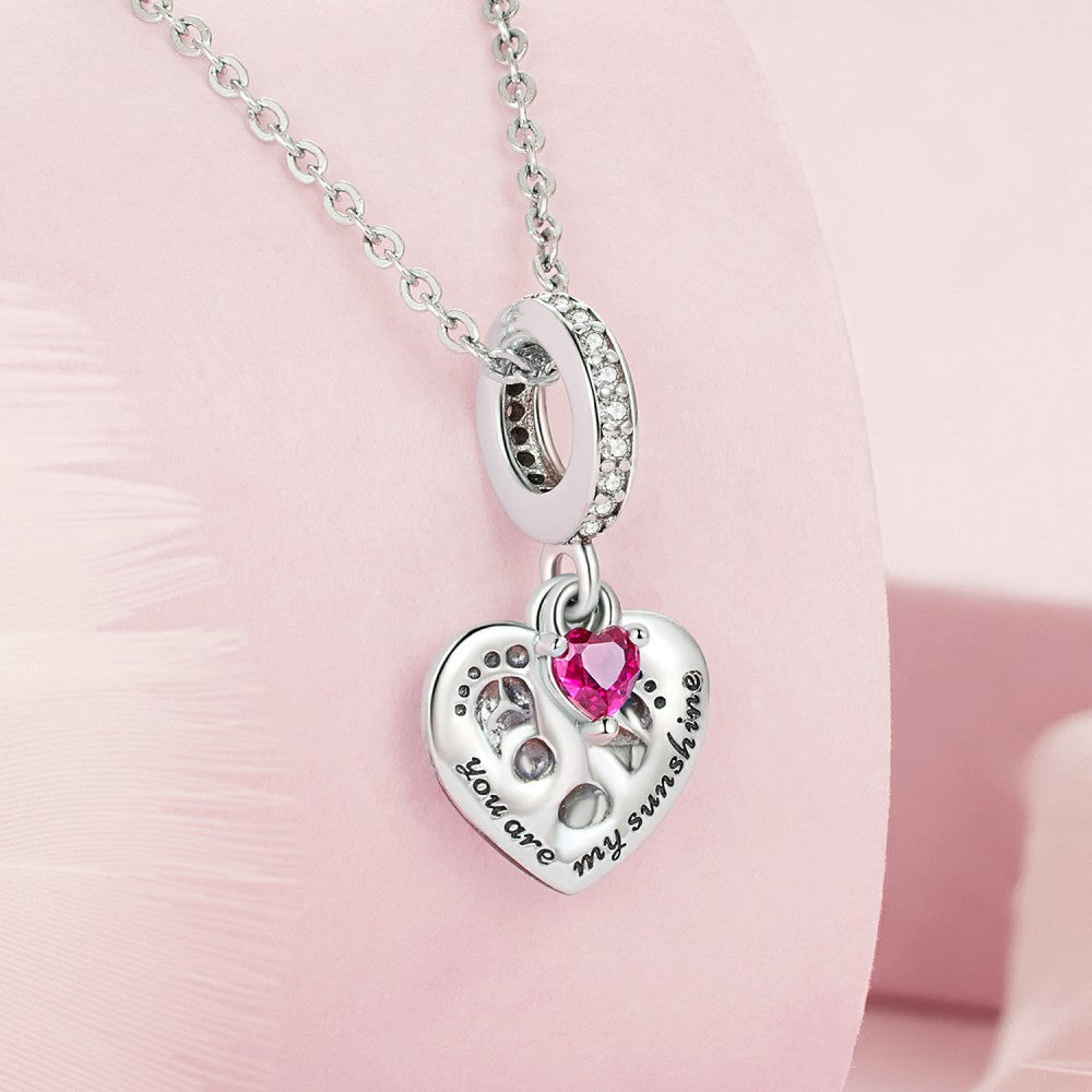 you are my sunshine baby footprint dangle charm 925 sterling silver yb2423